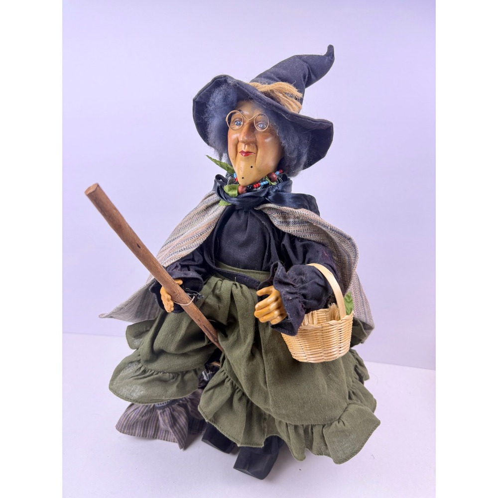 Vintage Witches of Pendle Halloween Folk Art Standing Witch with Broom